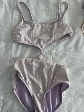 Girls  Ribbed One-Piece Swim Suit in Light Lavender
